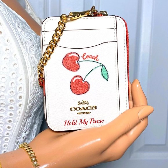 Coach Accessories Coach Cherry Print Id Mini Wallet Zip Card Key